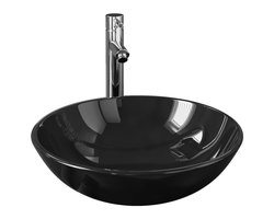 vidaXL - Wastafel - met - kraan - en - pop-up - afvoer - gehard - glas - zwart