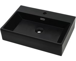 vidaXL - Wastafel - met - kraangat - 76x42,5x14,5 - cm - keramiek - zwart