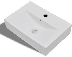 vidaXL - Wastafel - met - kraangat - en - overloop - rechthoekig - keramiek - wit