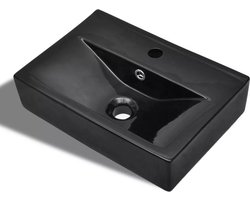 vidaXL - Wastafel - met - kraangat - en - overloop - zwart - rechthoekig - keramiek