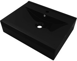 vidaXL - Wastafel - met - kraangat - rechthoekig - 60x46 - cm - keramiek - zwart