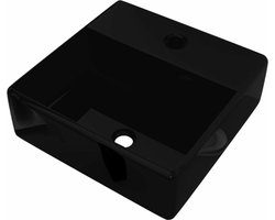 vidaXL - Wastafel - met - kraangat - zwart - vierkant - keramiek