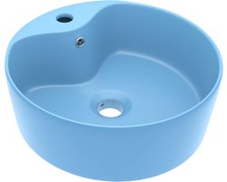 vidaXL - Wastafel - met - overloop - 36x13 - cm - keramiek - mat - lichtblauw