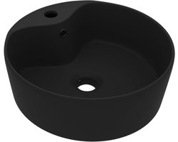vidaXL - Wastafel - met - overloop - 36x13 - cm - keramiek - matzwart