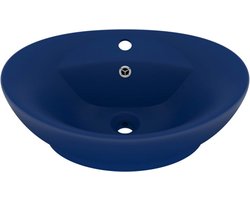 vidaXL - Wastafel - met - overloop - ovaal - 58,5x39 - cm - keramiek - mat - donkerblauw