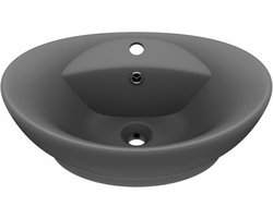 vidaXL - Wastafel - met - overloop - ovaal - 58,5x39 - cm - keramiek - mat - donkergrijs
