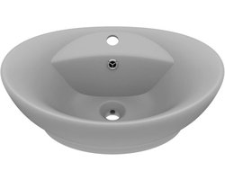 vidaXL - Wastafel - met - overloop - ovaal - 58,5x39 - cm - keramiek - mat - lichtgrijs