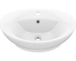 vidaXL - Wastafel - met - overloop - ovaal - 58,5x39 - cm - keramiek - matwit