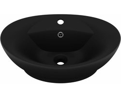 vidaXL - Wastafel - met - overloop - ovaal - 58,5x39 - cm - keramiek - matzwart