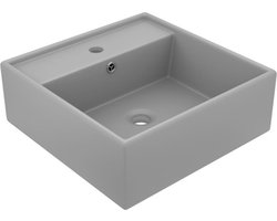 vidaXL - Wastafel - met - overloop - vierkant - 41x41 - cm - keramiek - mat - lichtgrijs