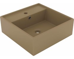 vidaXL - Wastafel - met - overloop - vierkant - 41x41 - cm - keramiek - matcrème