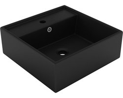 vidaXL - Wastafel - met - overloop - vierkant - 41x41 - cm - keramiek - matzwart