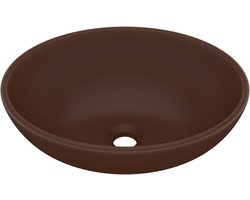 vidaXL - Wastafel - ovaal - 40x33 - cm - keramiek - mat - donkerbruin