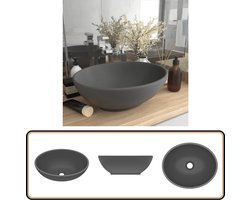 vidaXL - Wastafel - ovaal - 40x33 - cm - keramiek - mat - donkergrijs