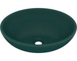 vidaXL - Wastafel - ovaal - 40x33 - cm - keramiek - mat - donkergroen