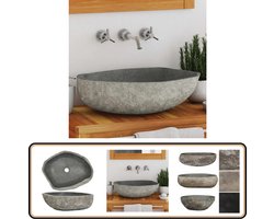 vidaXL Wastafel Ovaal - Riviersteen - Uniek Design Riviersteen Wastafel - Oval Washbasin - Badkamerspiegel - Badkameraccessoires - Badkamer Meubilair