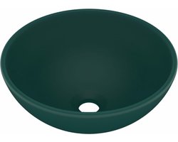 vidaXL - Wastafel - rond - 32,5x14 - cm - keramiek - mat - donkergroen