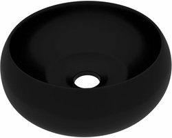 vidaXL - Wastafel - rond - 40x15 - cm - keramiek - matzwart