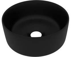 vidaXL - Wastafel - rond - 40x15 - cm - keramiek - matzwart