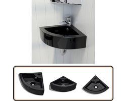 vidaXL Wastafel Zwart Keramiek 45x32x12,5 cm Hoekwastafel - Wastafel Zwart - Keramische Wastafel - Badkamermeubilair - Badkamer Accessoires