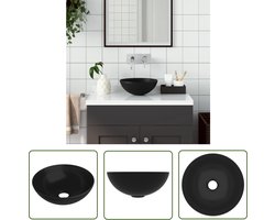 vidaXL Wastafel Zwart - Wasbasins - Wastafel rond keramiek matzwart - Keramische Wastafel - Ronde Wastafel - Badkamermeubilair
