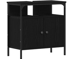 vidaXL - Wastafelkast - 60x30x60 - cm - spaanplaat - zwart - eikenkleurig