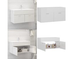 vidaXL Wastafelkast 90x38,5x46 cm bewerkt hout hoogglans wit - Wastafelkast - Wastafelkasten - Gootsteenkast - Gootsteenkasten