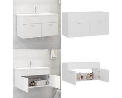 vidaXL Wastafelkast 90x38,5x46 cm bewerkt hout wit - Wastafelkast - Wastafelkasten - Gootsteenkast - Gootsteenkasten
