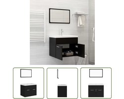 vidaXL Wastafelkast - Badkamermeubelset - Badkamermeubelset spaanplaat zwart - Badkamerspiegel - Zwarte Kast - Houten Kast