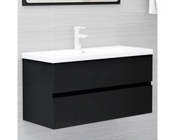vidaXL Wastafelkast En Wastafel - Wastafelkasten En Wastafels - Wastafel - Wastafels - Wastafelkast met ingebouwde wastafel spaanplaat zwart