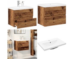 vidaXL Wastafelkast met ingebouwde wasbak oud houtkleurig - Wastafel Kast Met Wastafel - Wastafel Kasten Met Wastafels - Badkamer Wastafel Kast - Badkamer Wastafel Kast