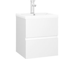 vidaXL - Wastafelkast - met - ingebouwde - wastafel - bewerkt - hout - wit