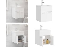 vidaXL Wastafelkast met ingebouwde wastafel bewerkt hout wit - Wastafelkast En Wastafel - Wastafelkasten En Wastafels - Wastafel - Wastafels