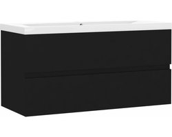vidaXL - Wastafelkast - met - ingebouwde - wastafel - bewerkt - hout - zwart