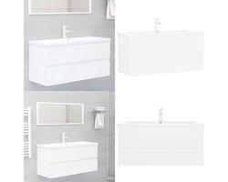 vidaXL Wastafelkast met ingebouwde wastafel spaanplaat wit - Wastafelkast En Wastafel - Wastafelkasten En Wastafels - Wastafel - Wastafels