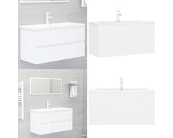 vidaXL Wastafelkast met ingebouwde wastafel spaanplaat wit - Wastafelkast En Wastafel - Wastafelkasten En Wastafels - Wastafel - Wastafels