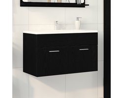 vidaXL - Wastafelkast - met - opslag - met - de - deur - Zwart - Eiken - Bewerkt - hout