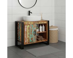 vidaXL - Wastafelkast - met - plank - Multikleur - Massief - Gerecycleerd - Hout