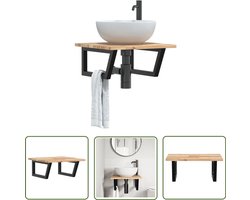 vidaXL Wastafelplank - Badkamer Meubilair - Badkamer wandschap staal en massief acaciahout - Wandkastje - Bathroom Storage - Hangend Kastje