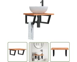 vidaXL Wastafelplank - Badkamer Meubilair - Badkamer wandschap staal en massief beukenhout - Houten Wastafel - Badkamer Accessoires - Wandplanken Badkamer