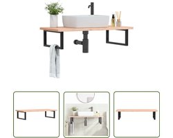 vidaXL Wastafelplank - Badkamervloer - Badkamer wandschap staal en massief beukenhout - Wandkastje - Bathroom Furniture - Hangend Wasmeubel