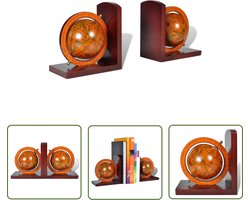 vidaXL Wereldkaart - Boekensteunen - Boekensteunen 2 st globe - Globes - Bureaubladdecoratie - Houten Boekhouder