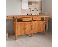 vidaXL - Werkbank - met - lades - en - bankschroeven - 192x62x83 - cm - acaciahout