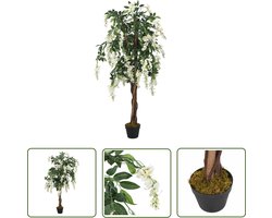 vidaXL Wisteria - Kunstboom - Kunstplant wisteria 840 bladeren 120 cm groen en wit - Groene Plant - Witte Plant - Kamerplant