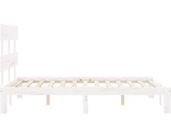 vidaXL Wit Bed Frame - Massief Grenenhouten Bed - Bedframe met hoofdbord massief hout wit - Bed Met Hoofdbord - Tweepersoons Bed - Klein Dubbel Bed