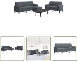 vidaXL Woonkamer - Loungeset - 3-delige Loungeset met kussens en bolsters fluweel donkergrijs - Salontafel - Design Meubel - Fluweel Sofa