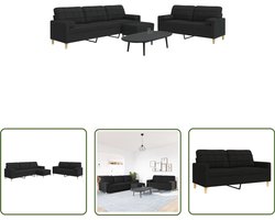 vidaXL Woonkamer Meubels - Loungebank - 3-delige Loungeset met voetenbank en kussens stof zwart - Tuinset - Lounge Set - Buitenset