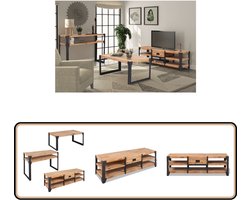 vidaXL Woonkamer Meubelset - Massief Hout - 3-Delig Woonkamer Meubels - Industrieel Design - Acacia Hout - Tv Stand - Salontafel