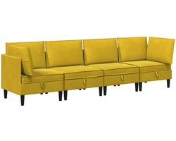 vidaXL - Woonkamer - Meubelset - met - kussen - met - opslag - 4 - pcs - Geel - Fluweel