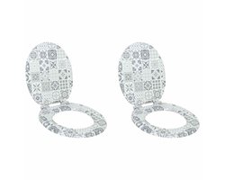 vidaXL - Zacht-sluit - toiletzitting - 2 - pcs - Blauw - en - Wit - Porselein - MDF - bord